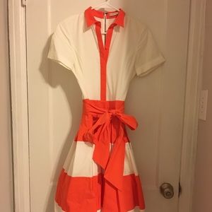 Orange/white full-skirted midi dress